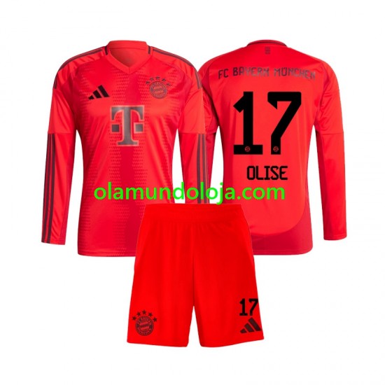 Camisola Bayern de Munique Michael Olise 17 Criança Equipamento Primeiro 2024-2025 Manga Comprida
